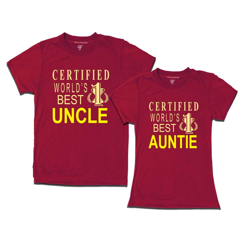 Certified World's Best Uncle-Auntie T-shirts-Maroon-gfashion