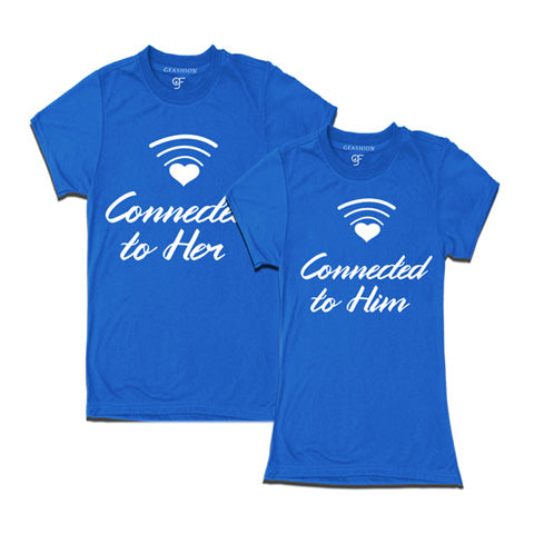 Connected To Her-Him-Couple T-shirts-Blue