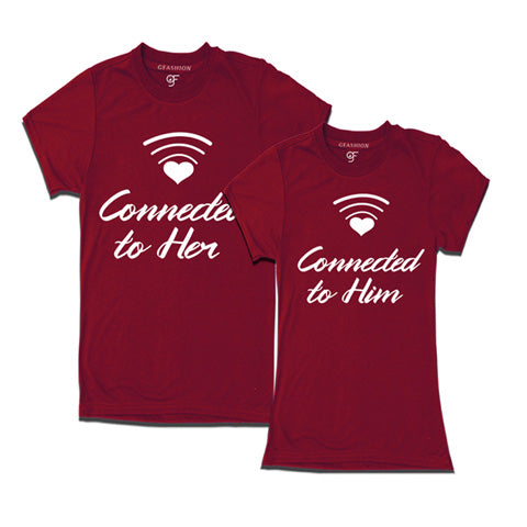 Connected To Her-Him-Couple T-shirts-Maroon