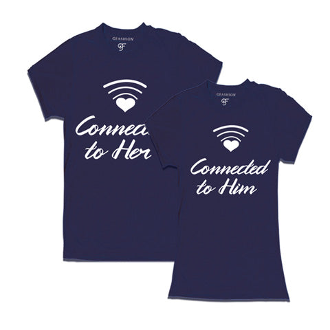 Connected To Her-Him-Couple T-shirts-Navy