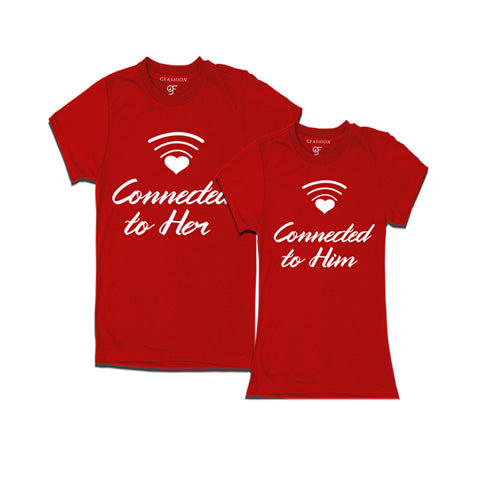 Connected To Her-Him-Couple T-shirts-Red