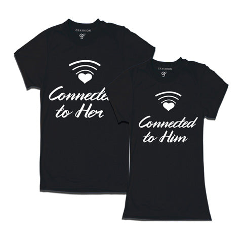 Connected To Her-Him-Couple T-shirts-Black