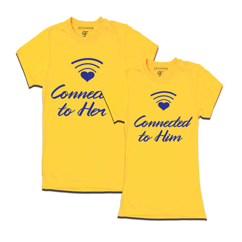 Connected To Her-Him-Couple T-shirts-Yellow