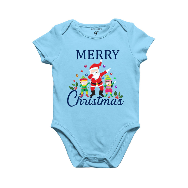Dabbing Santa Claus Merry Christmas Baby Bodysuit or Onesie or Rompers in Sky Blue Color avilable @ gfashion.jpg