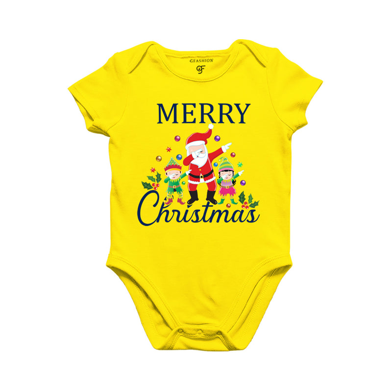 Dabbing Santa Claus Merry Christmas Baby Bodysuit or Onesie or Rompers in Yellow Color avilable @ gfashion.jpg
