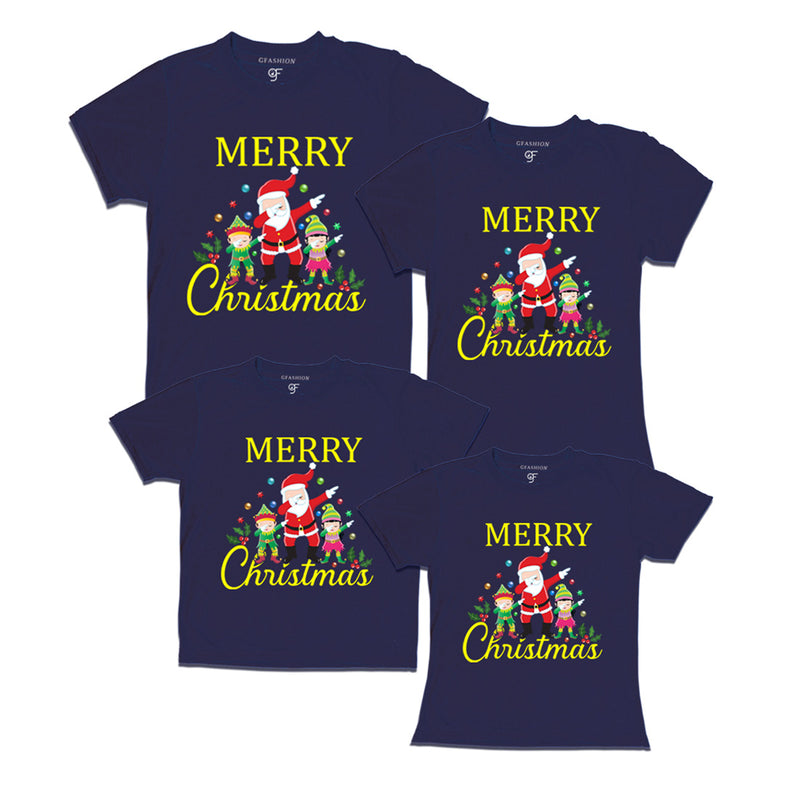 Dabbing Santa Claus Merry Christmas Family T-shirts in Navy Color avilable @ gfashion.jpg