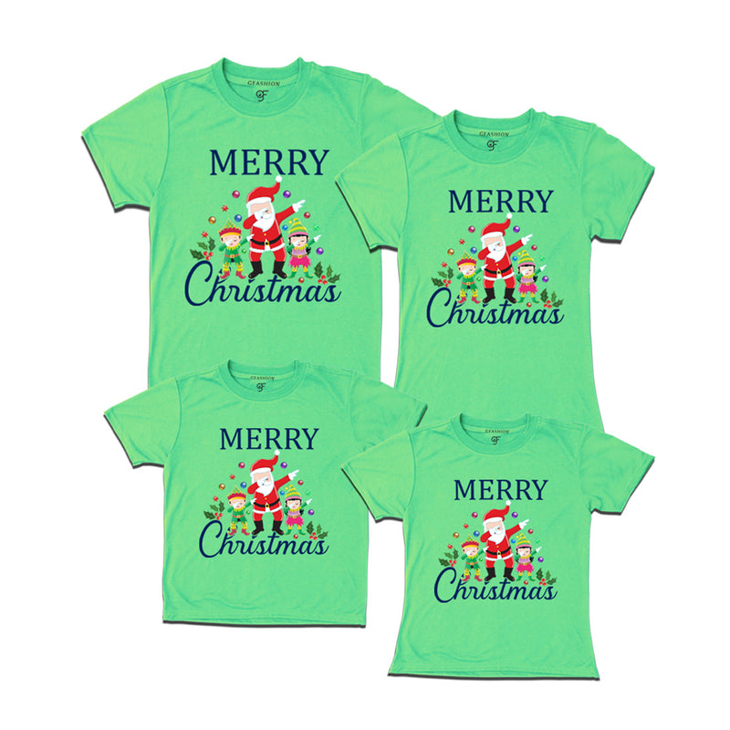 Dabbing Santa Claus Merry Christmas Family T-shirts in Pista Green Color avilable @ gfashion.jpg