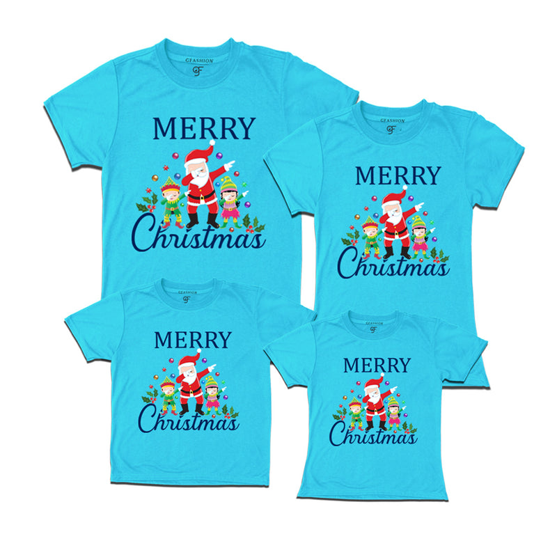 Dabbing Santa Claus Merry Christmas Family T-shirts in Sky Blue Color avilable @ gfashion.jpg