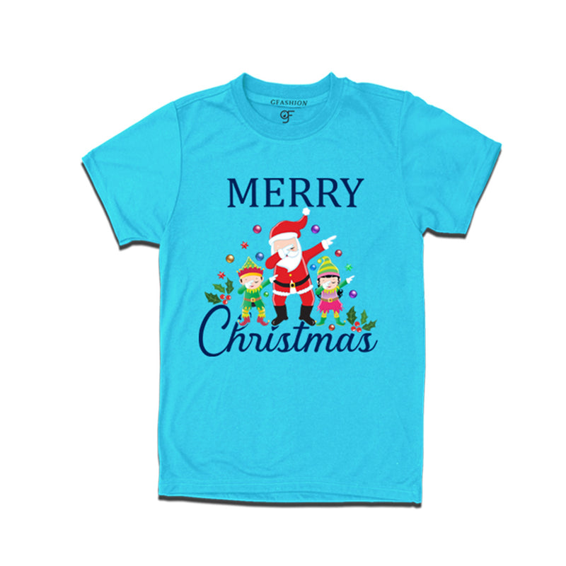 Dabbing Santa Claus Merry Christmas  T-shirts for Men-Women-Boy-Girl in Sky Blue Color avilable @ gfashion.jpg