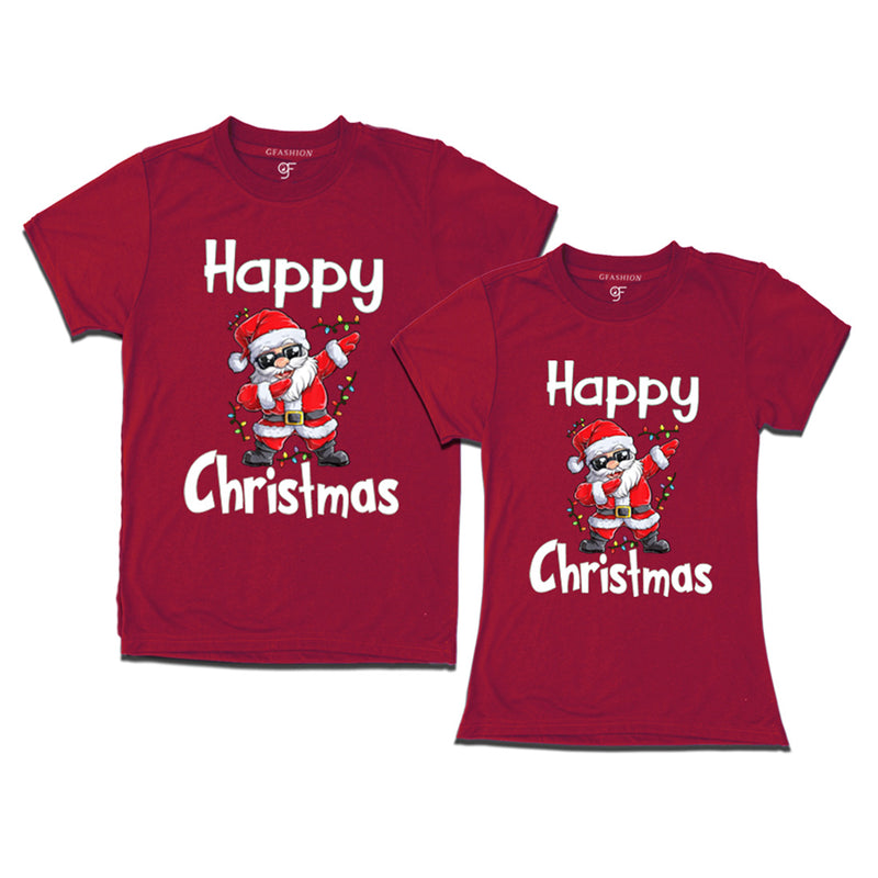 Dabbing Santa Happy Christmas Combo T-shirts in Maroon Color avilable @ gfashion.jpg
