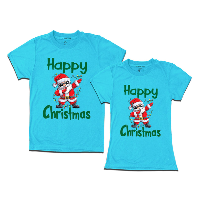 Dabbing Santa Happy Christmas Combo T-shirts in Sky Blue Color avilable @ gfashion.jpg