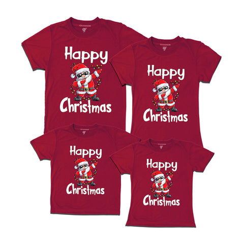 Dabbing Santa Happy christmas Family T-shirts in Maroon Color avilable @ gfashion.jpg
