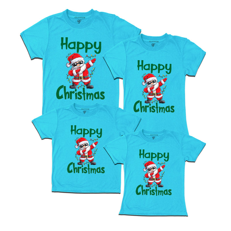 Dabbing Santa Happy christmas Family T-shirts in Sky Blue Color avilable @ gfashion.jpg