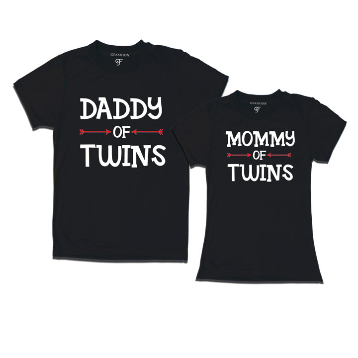 Daddy Mommy of Twins T-Shirts-Black-gfashion