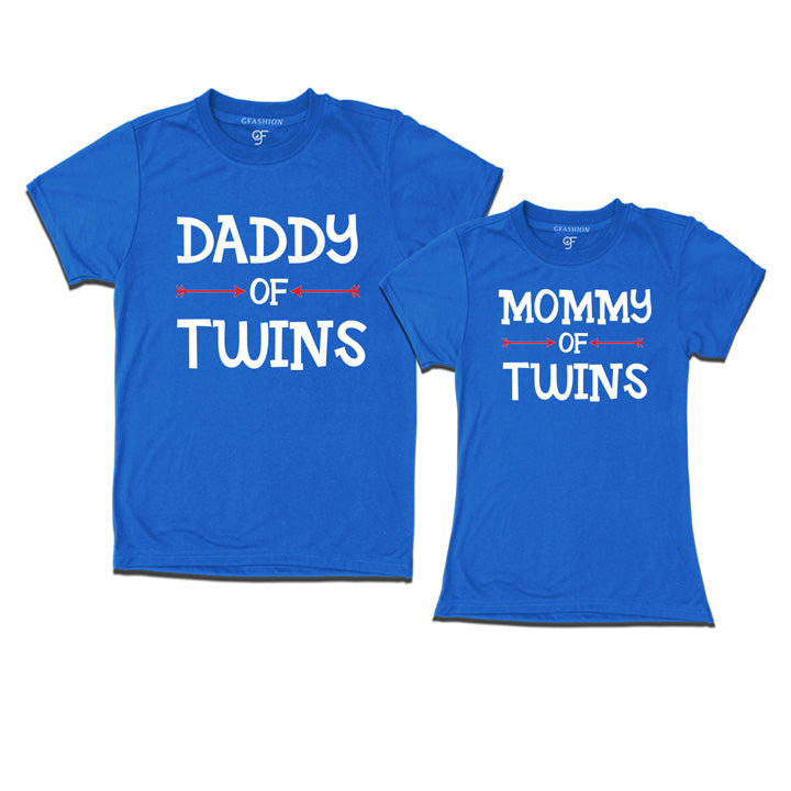 Daddy Mommy of Twins T-Shirts-Blue-gfashion