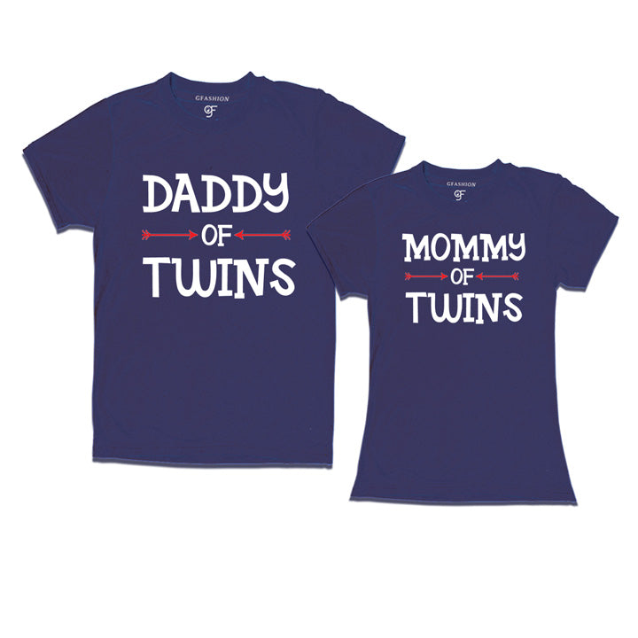 Daddy Mommy of Twins T-Shirts-Navy-gfashion