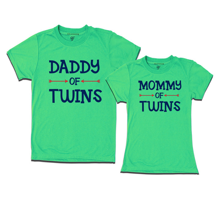Daddy Mommy of Twins T-Shirts-Pista Green-gfashion