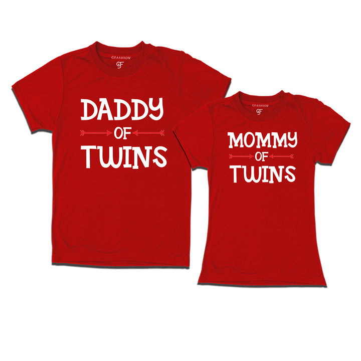 Daddy Mommy of Twins T-Shirts-Red-gfashion