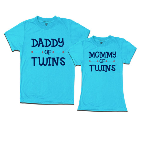 Daddy Mommy of Twins T-Shirts-Sky Blue-gfashion