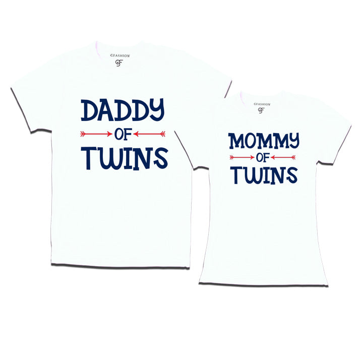 Daddy Mommy of Twins T-Shirts-White-gfashion