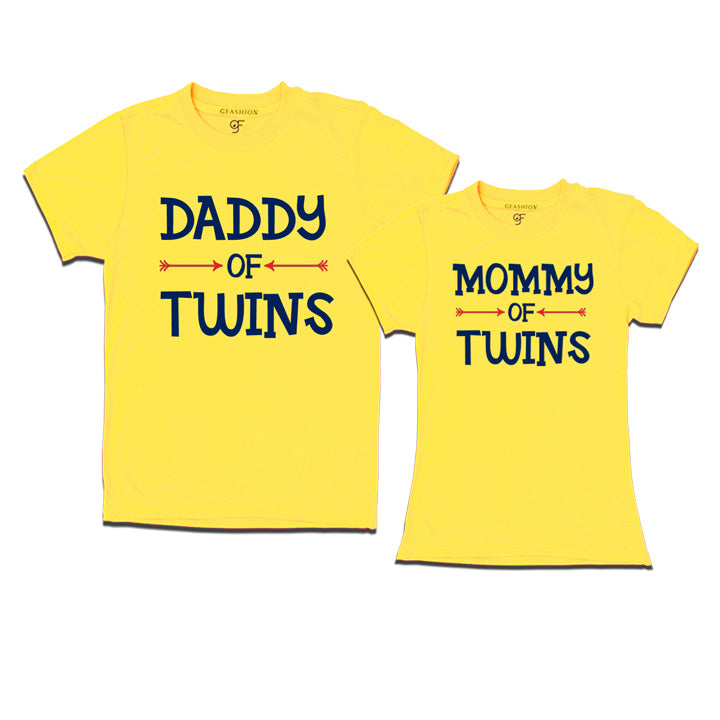 Daddy Mommy of Twins T-Shirts-Yellow-gfashion
