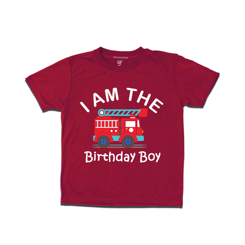 Fire Truck Theme T-shirt For Birthday Boy in Maroon Color available @ gfashion.jpg