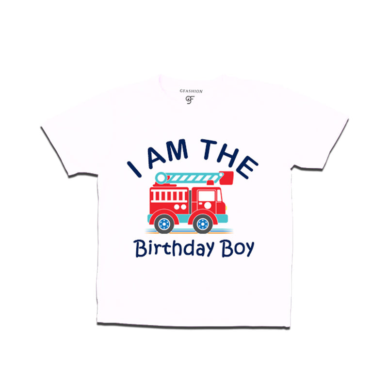 Fire Truck Theme T-shirt For Birthday Boy in White Color available @ gfashion.jpg
