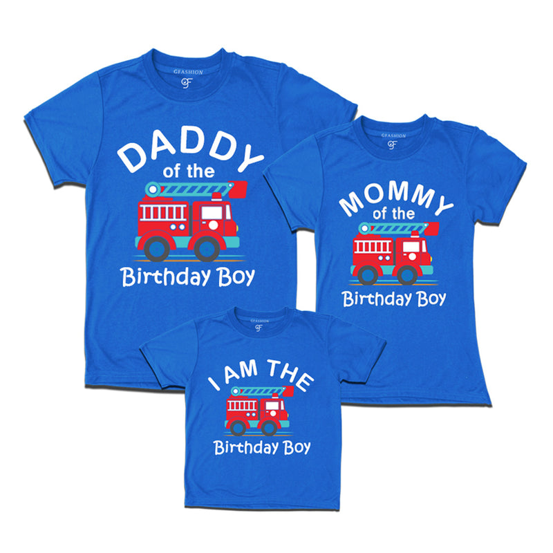 Fire Truck Theme T-shirts for Dad Mom and Son in Blue Color available @ gfashion.jpg