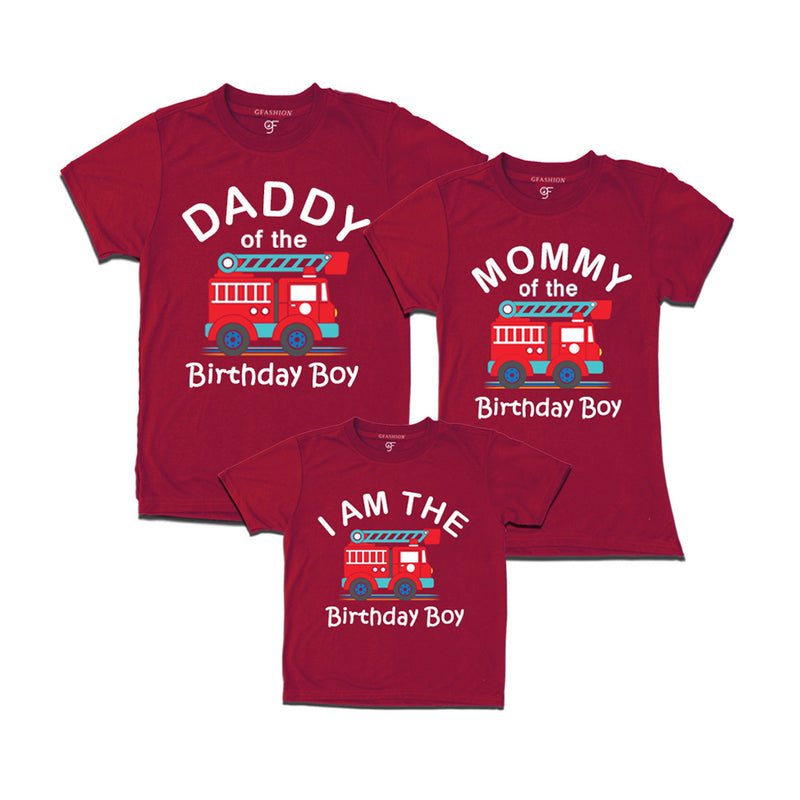 Fire Truck Theme T-shirts for Dad Mom and Son in Maroon Color available @ gfashion.jpg