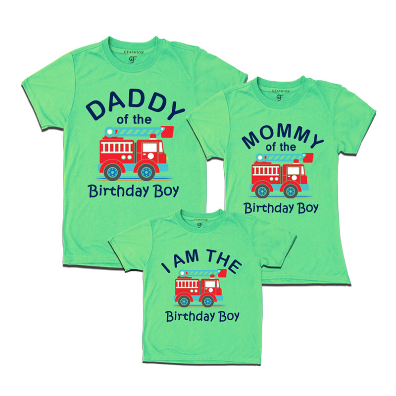 Fire Truck Theme T-shirts for Dad Mom and Son in Pista Green Color available @ gfashion.jpg