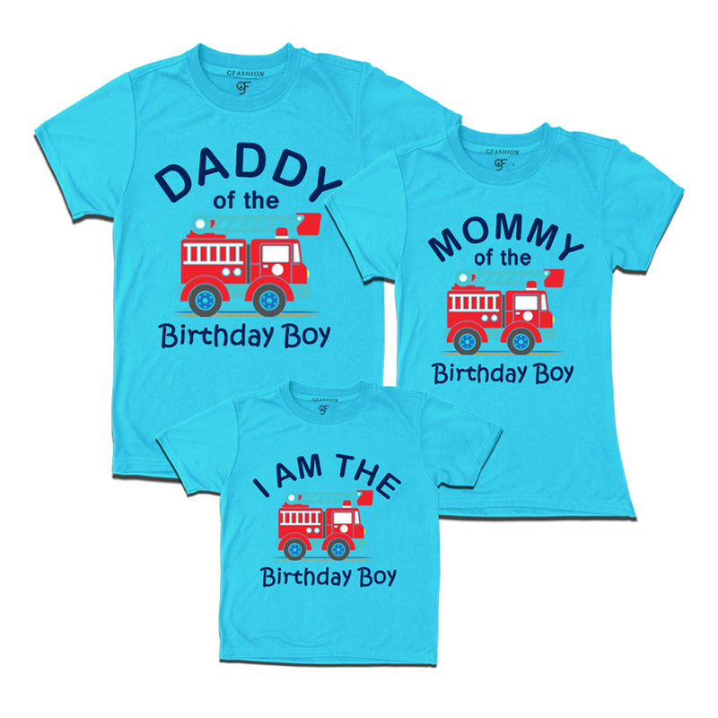 Fire Truck Theme T-shirts for Dad Mom and Son in Sky Blue Color available @ gfashion.jpg