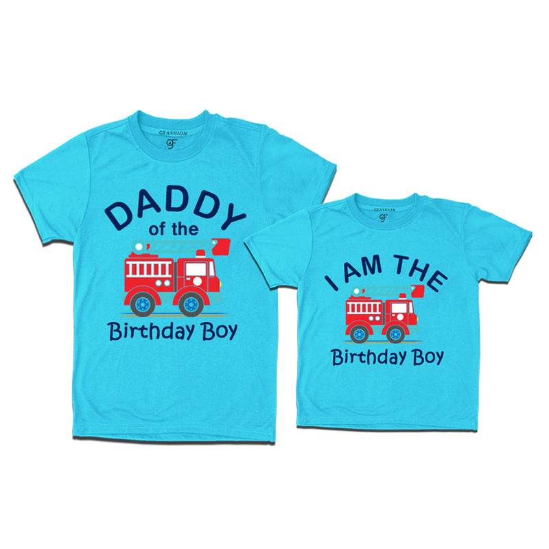 Fire Truck Theme T-shirts for Dad and Son in Sky Blue Color available @ gfashion.jpg