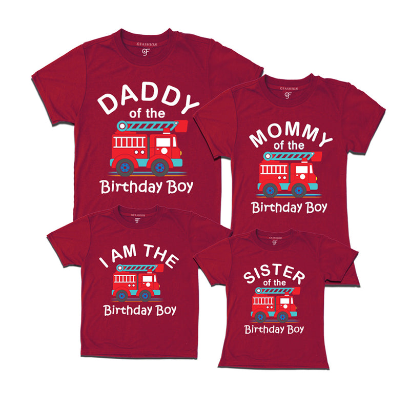Fire Truck Theme T-shirts for Family in Maroon Color available @ gfashion.jpg