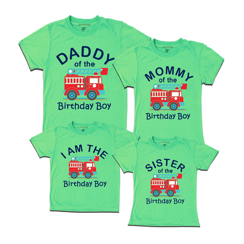 Fire Truck Theme T-shirts for Family in Pista Green Color available @ gfashion.jpg