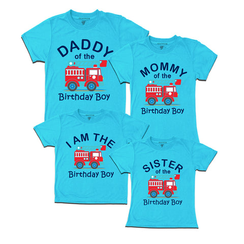 Fire Truck Theme T-shirts for Family in Sky Blue Color available @ gfashion.jpg