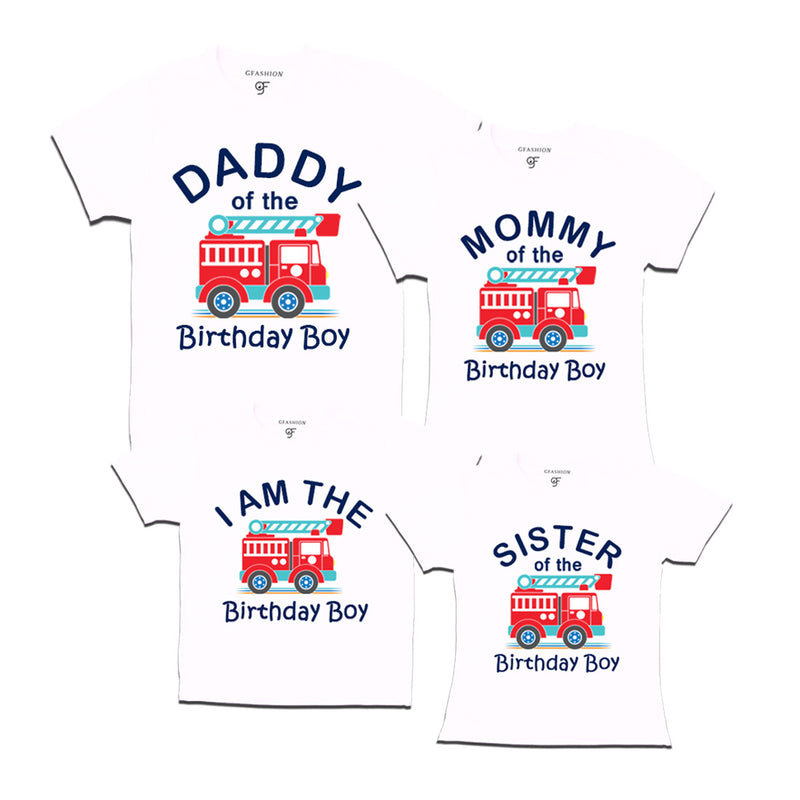 Fire Truck Theme T-shirts for Family in White Color available @ gfashion.jpg