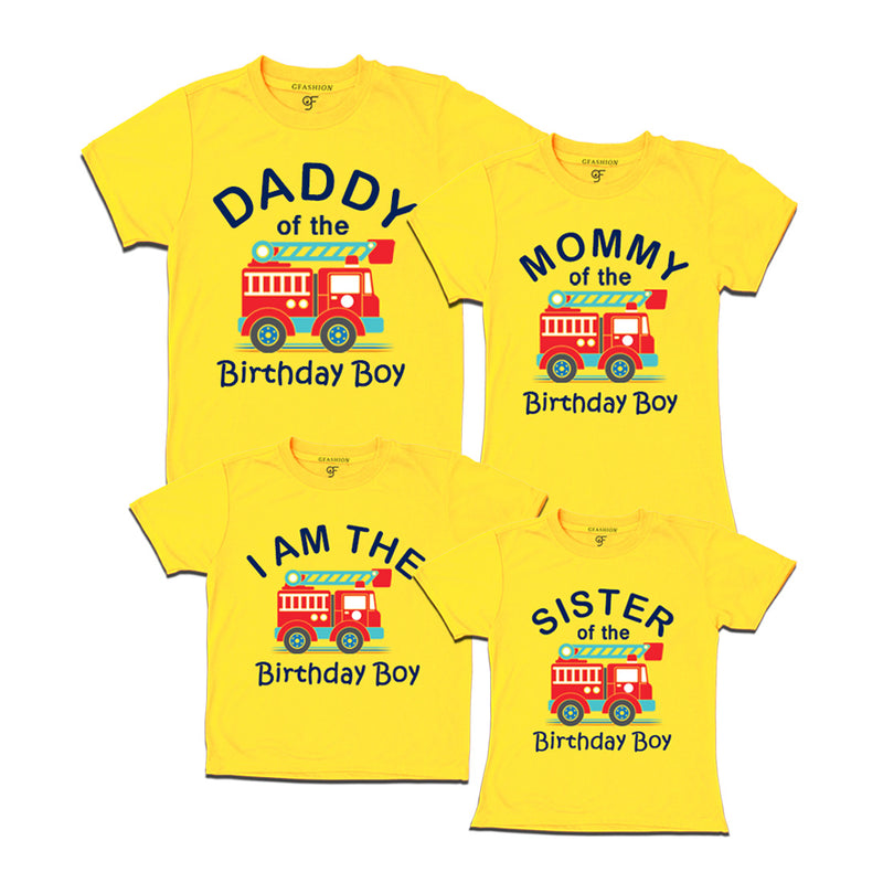 Fire Truck Theme T-shirts for Family in Yellow Color available @ gfashion.jpg