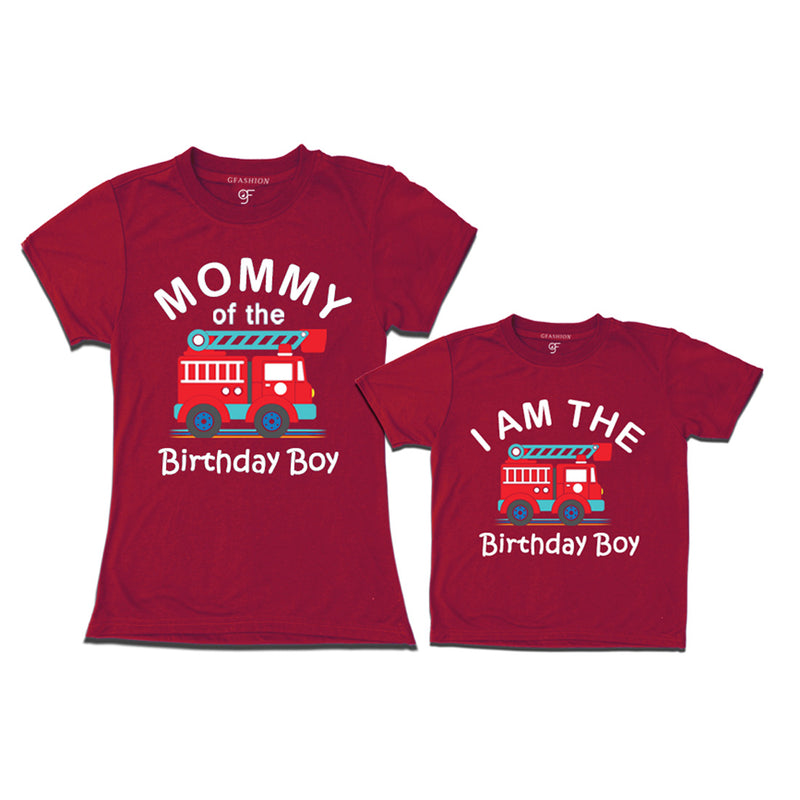 Fire Truck Theme T-shirts for Mom and Son in Maroon Color available @ gfashion.jpg