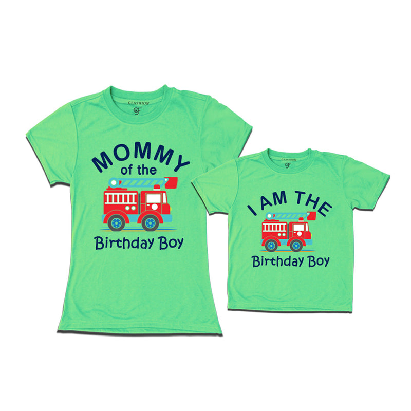 Fire Truck Theme T-shirts for Mom and Son in Pista Green Color available @ gfashion.jpg