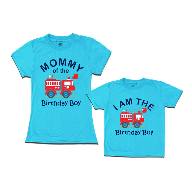 Fire Truck Theme T-shirts for Mom and Son in Sky Blue Color available @ gfashion.jpg