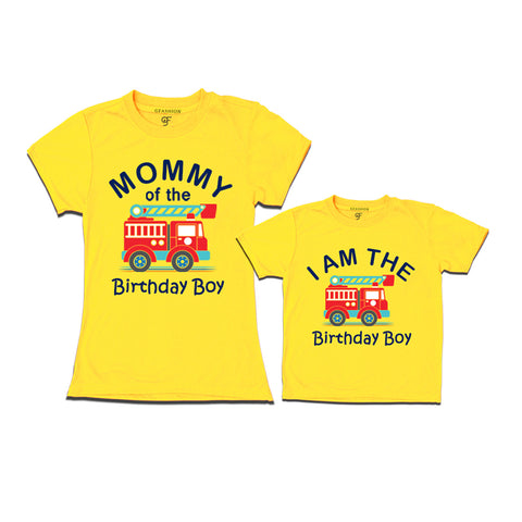 Fire Truck Theme T-shirts for Mom and Son in Yellow Color available @ gfashion.jpg