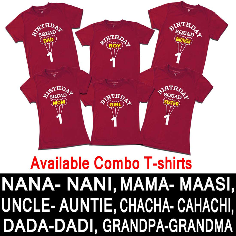 First Birthday Boy and Girl with Family T-shirts-Maroon-gfashion 