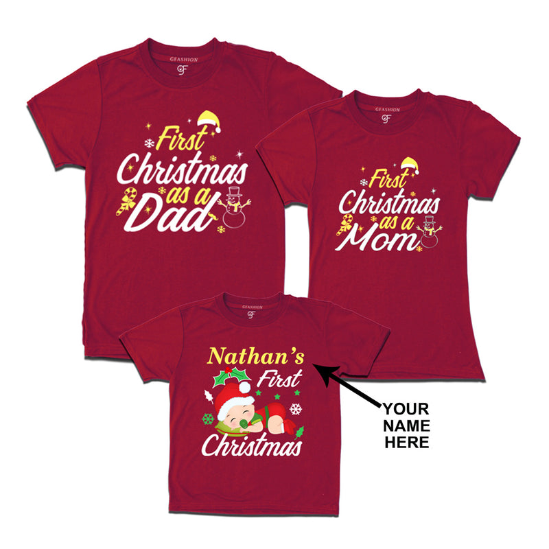 First Christmas T-shirts as a Dad Mom and Baby