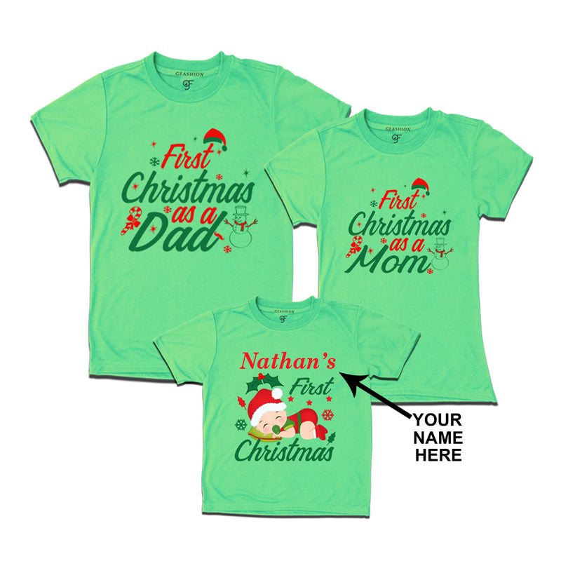 First Christmas T-shirts as a Dad Mom and Baby