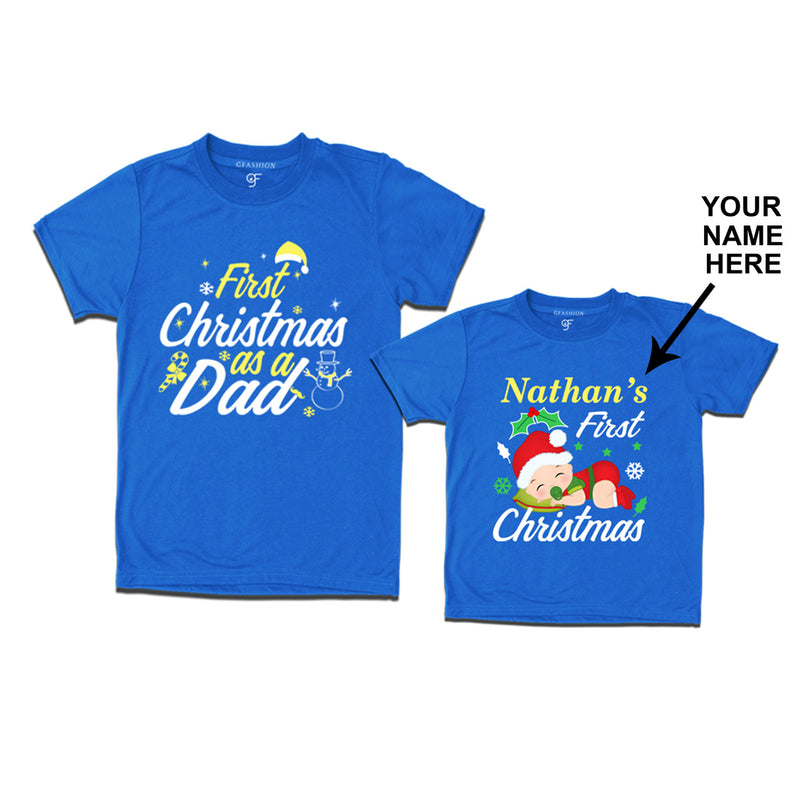 First Christmas T-shirts as a Dad and Baby in Blue Color available @ gfashion.jpg