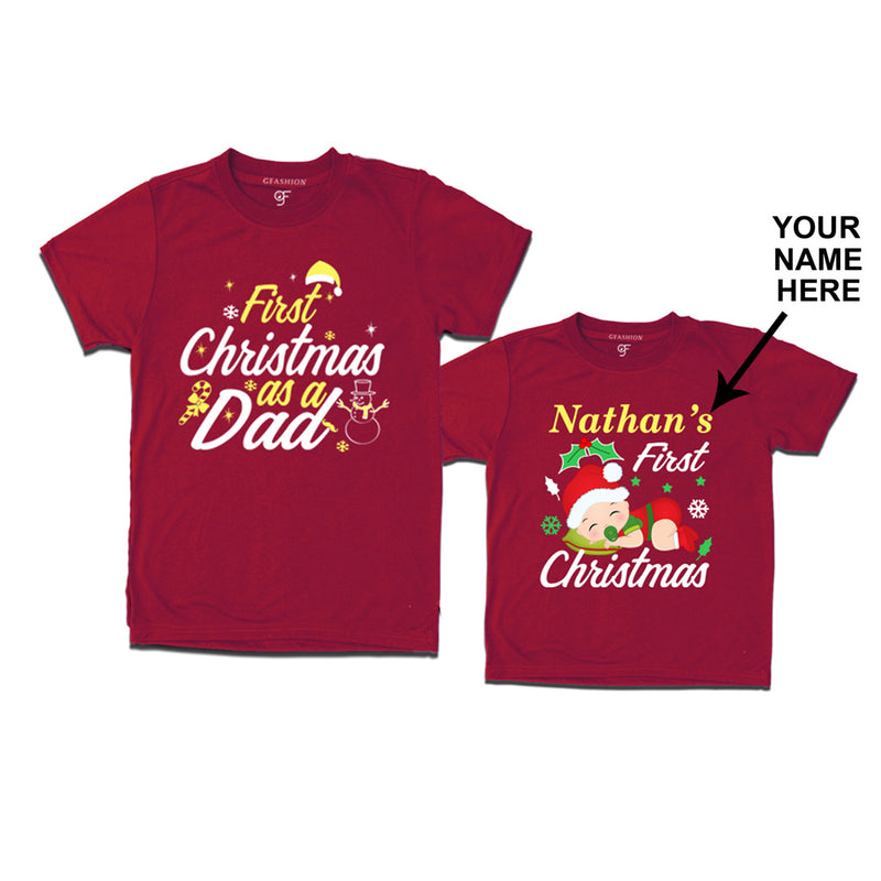 First Christmas T-shirts as a Dad and Baby in Maroon Color available @ gfashion.jpg