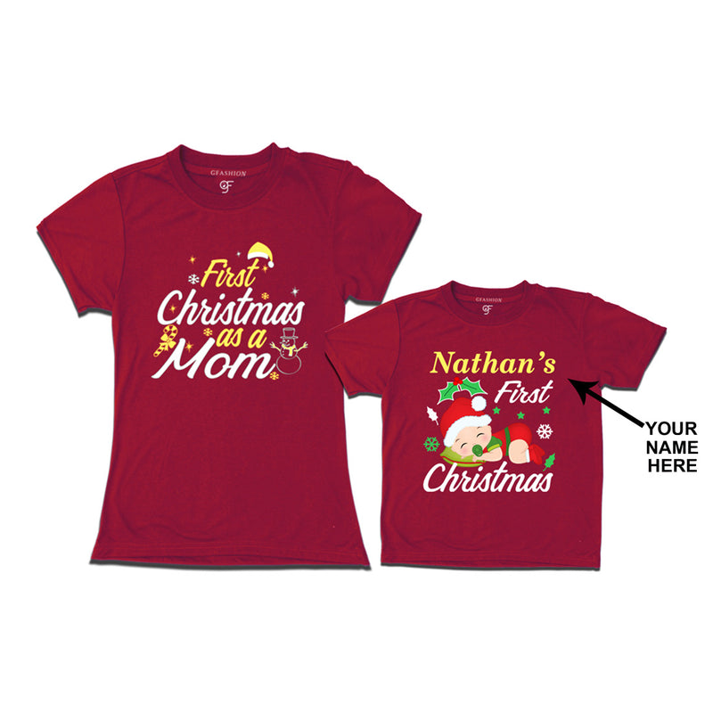 First Christmas T-shirts as a Mom and Baby in Maroon Color available @ gfashion.jpg