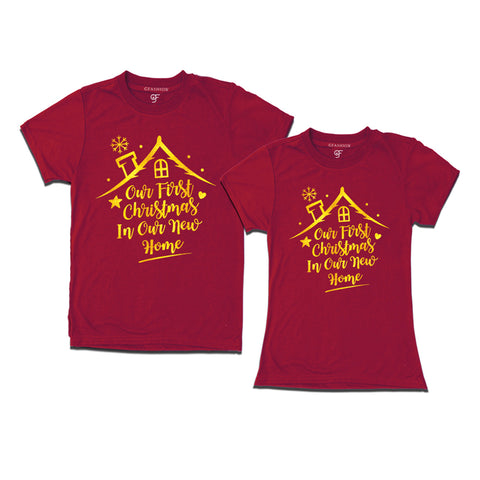 First Christmas in Our New Home  Combo T-shirts in Maroon Color available @ gfashion.jpg