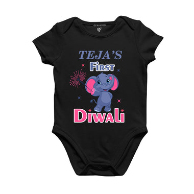 First Diwali Name customized Rompers (or) Bodysuit (or)onesie T-shirt in Black Color available @ gfashion.jpg