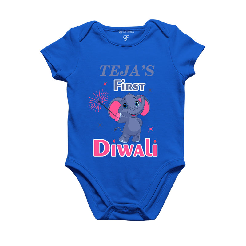 First Diwali Name customized Rompers (or) Bodysuit (or)onesie T-shirt in Blue Color available @ gfashion.jpg